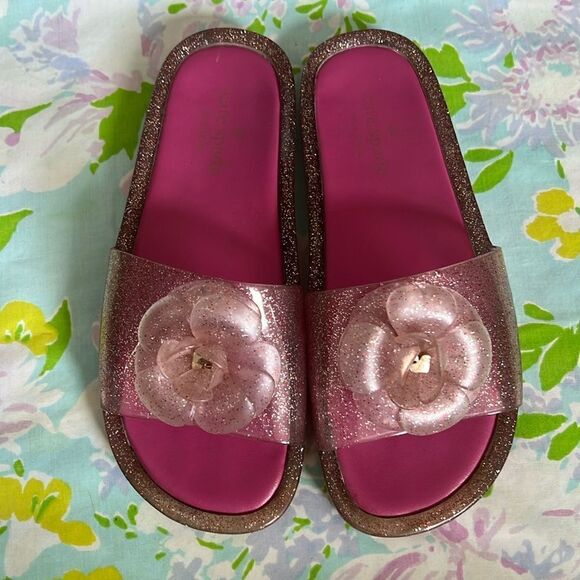 Kate Spade Jelly Slides Glitter Pink Flower - 8 - Picture 1 of 12